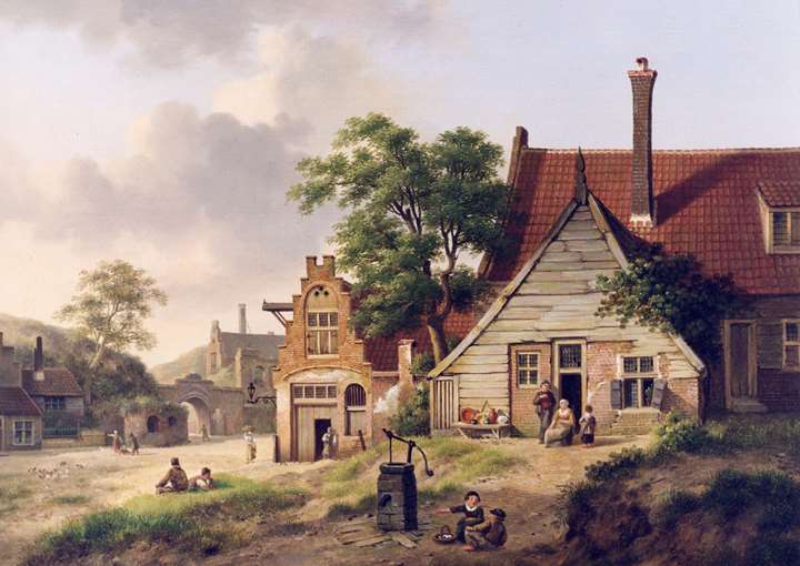 A Dutch Village Scene with Figures